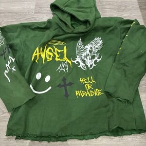 Green AngelsxDemonz  Cutoff Oversized Streetwear Hoodie | Size XL